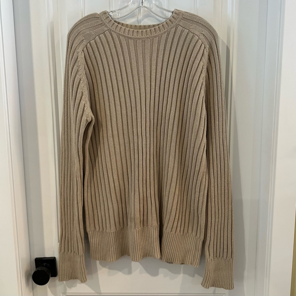 Global Mind Beige Cotton Ribbed Knit Sweater  Large